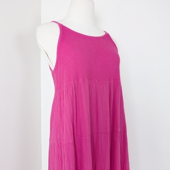 90's Waffle Cotton Midi Dress Halter Empire Waist Floor Length Sleeveless Tank - Picture 8 of 13